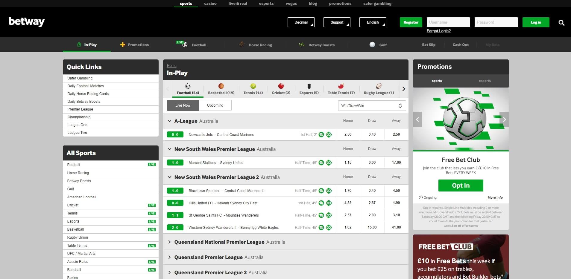 Betway In-Play Betting