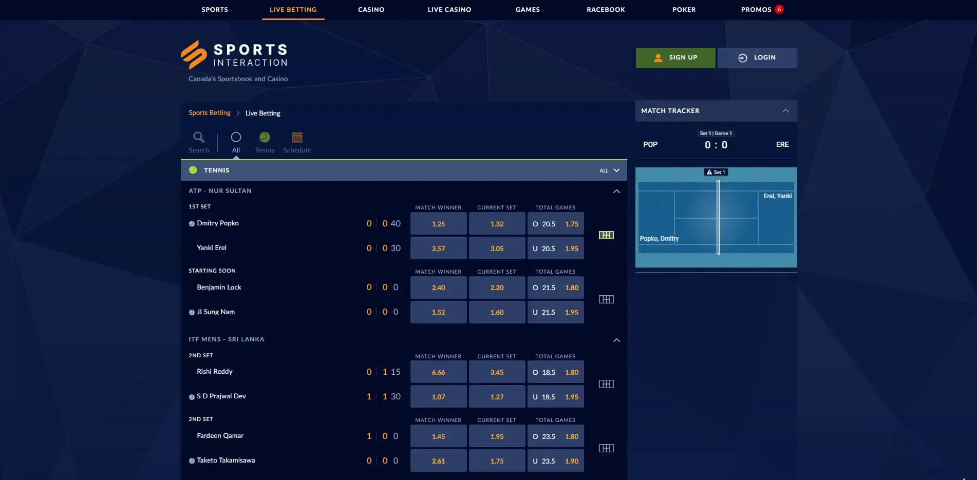 Sports Interaction Live Betting