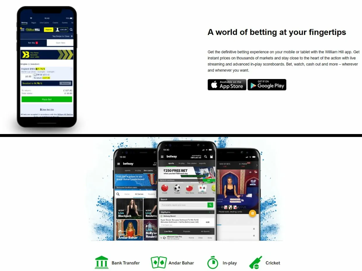 Both William Hill and Betway Have a Fully Responsive Mobile Site and a Downloadable Application for Both Android and IOS Devices