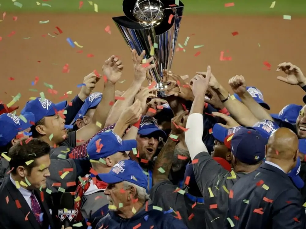 The USA National Baseball Team Celebrating in 2017, Winning WBC Trophy