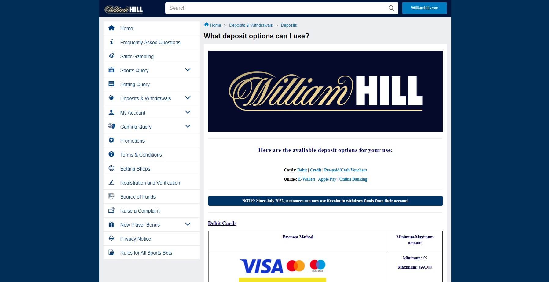 William Hill Deposit Methods